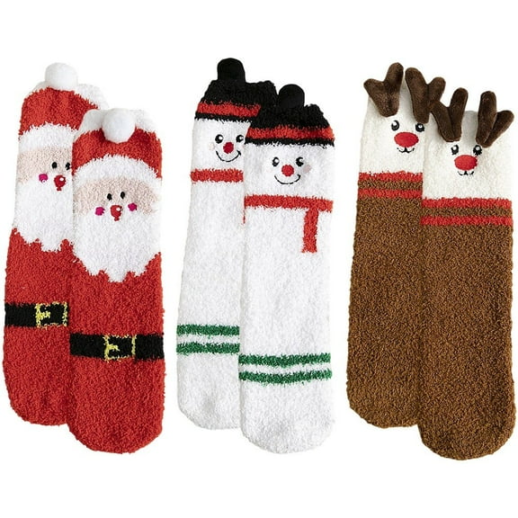 3 Pairs Christmas Fluffy Slipper Socks, Women's Cozy Home Sleeping Socks