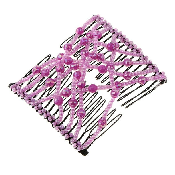 Perlas Mágicas Elástico Doble Peine para El Cabello Horquillas para El Cabello Señoras Fiesta Boda Nupcial Diario Herramientas para Peinar El Cabello Púrpura Soledad Magic Beads Hair Peines