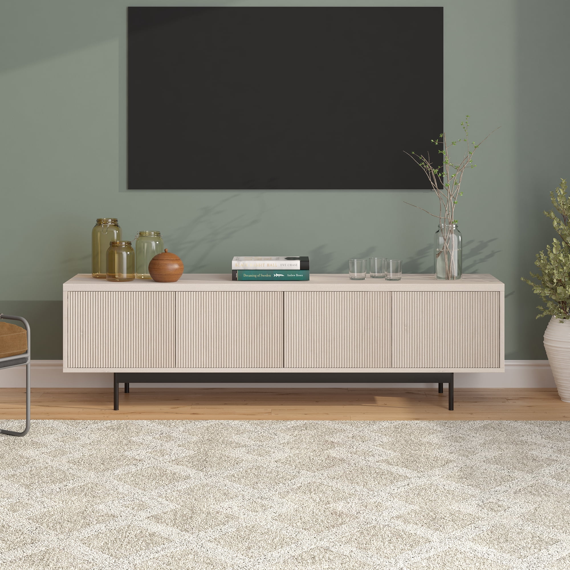 Evelyn&Zoe Whitman Rectangular TV Stand for TV's up to 75", Alder White