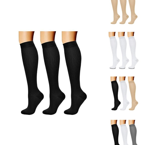 WMNTST Women's Socks Knee-High Ribbed Spring And Winter Solid Color Socks 3 Pairs Thin Classic Holiday Hosiery