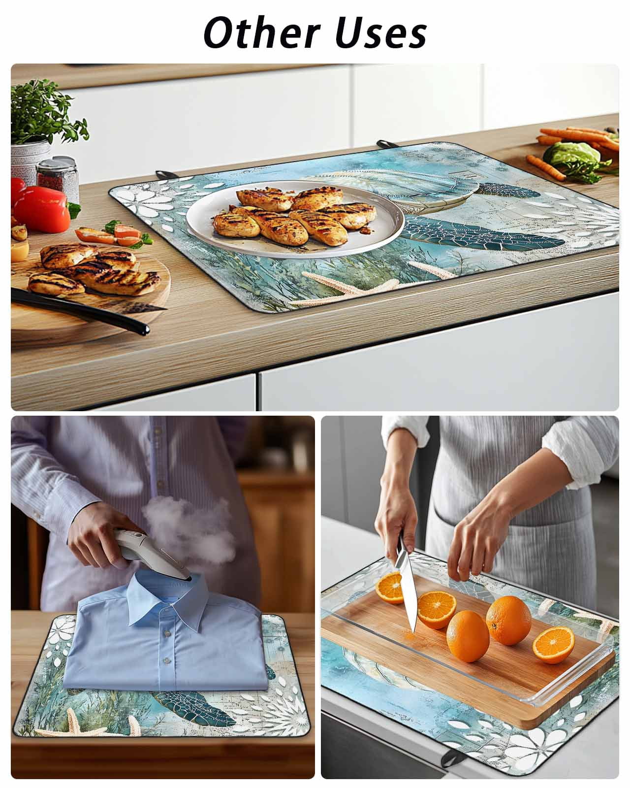 Stove Top Covers for Electric Stove, Sea Turtle Coastal Glass Stovetop Cover Protector, Summer Beach Teal Coral Starfish Induction Cooktop Protector Oven Mat for Kitchen Countertop 28.5"x20.5"