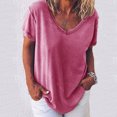 thumbnail image 1 of Women's Loose Large Casual Fashion Simple Solid Color V-neck Short Sleeve T-Shirt, 1 of 1