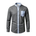 thumbnail image 4 of KHONTS Boys Strip Patchwork Shirts Western Cowboy Shirts Button down Long Sleeve Tops with Pocket,Size 2-14 Years Grey 140, 4 of 4