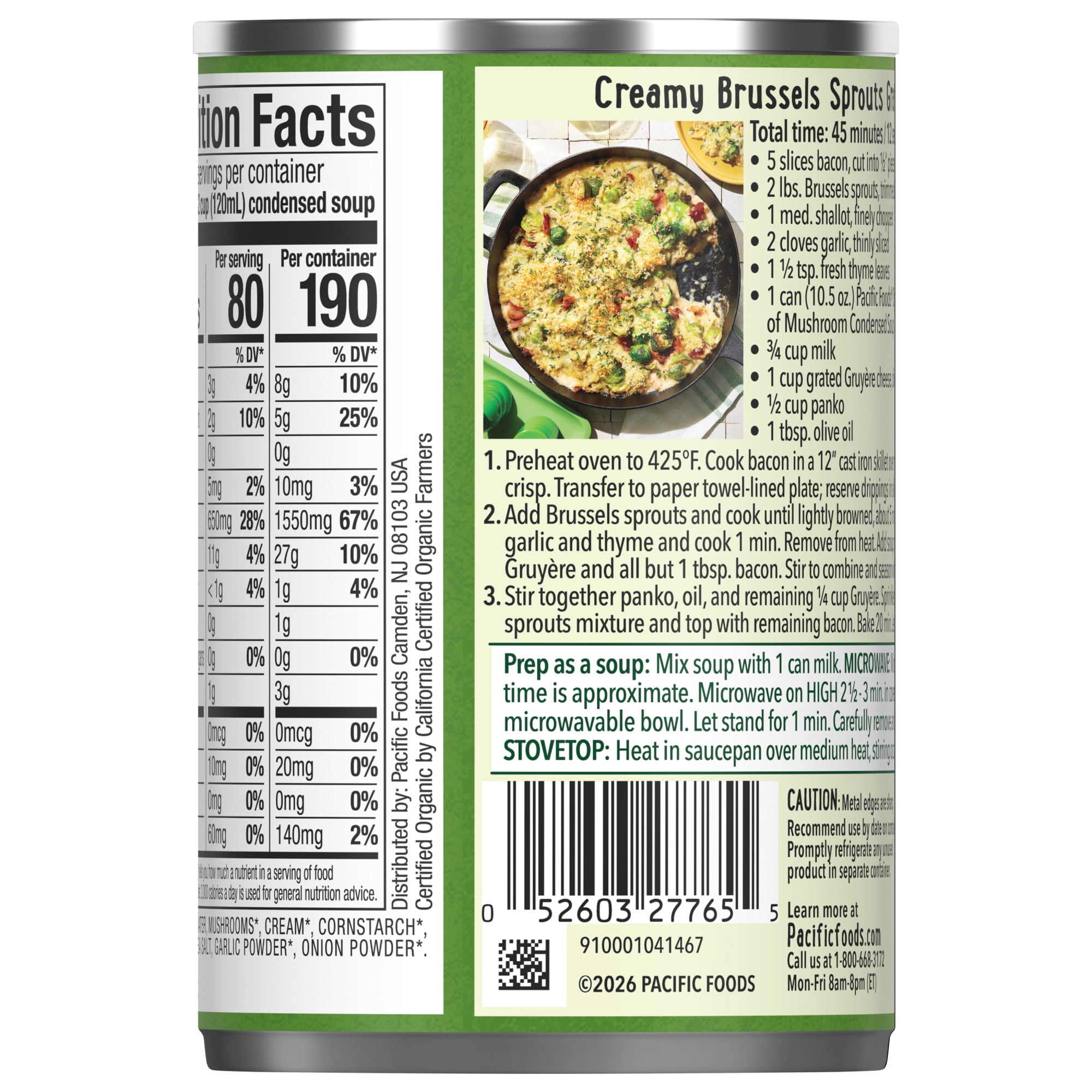 (2 pack) Pacific Foods Organic Cream of Mushroom Soup, 10.5 oz Can