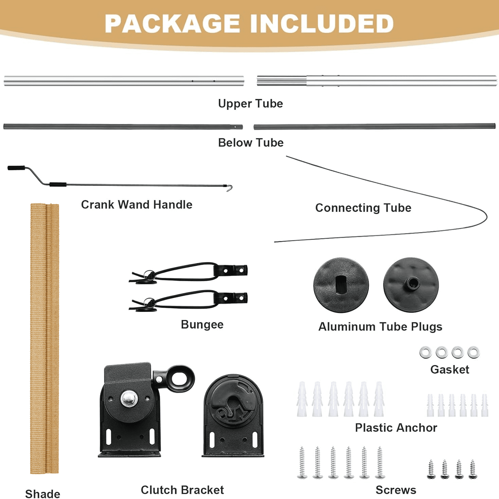 TLGREEN Outdoor Roller Sun Shade, 6‘ x 6’, HDPE Shade Cloth, Aluminum Tube（Sesame）
