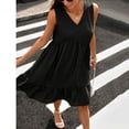 thumbnail image 4 of Karymi Womens Dresses Sleeveless V-Neck Tiered Ruffle Hem Midi Dress, Solid Casual Loose Tunic Dress with Side Pockets Spring Dresses for Women, 4 of 8