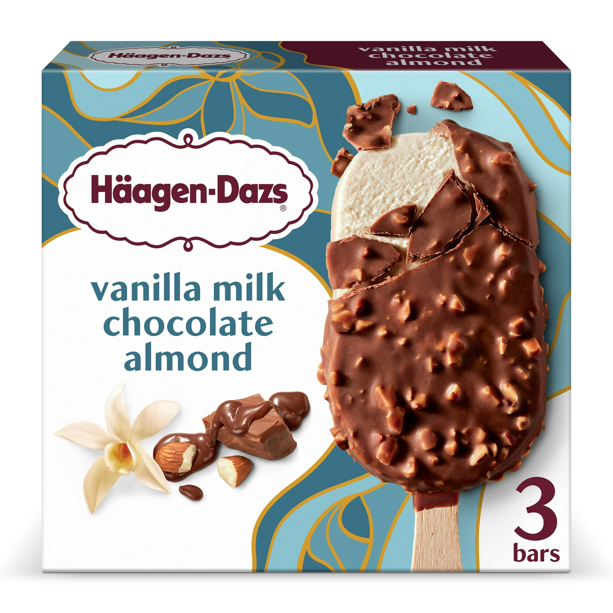 Haagen Dazs Vanilla Milk Chocolate Almond Ice Cream Bars, Gluten Free, Kosher, 3 Count