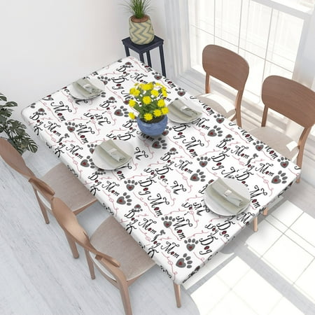 

Home Deluxe Tablecloth Dog Mom Paw Prints And Hearts Waterproof Elastic Rim Edged Table Cover- For Christmas Parties And Picnics 4ft