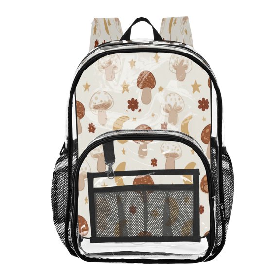PVC Transparent Backpacks Clear Backpack for Travel and Outings Moon and Mushrooma