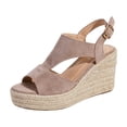 thumbnail image 7 of Womens Platform Wedge Sandals Fringe Suede Peep Toe Espadrilles Ankle Strap Wedges Heels Fashion Cutout Pumps Light Purple Size 7, 7 of 7