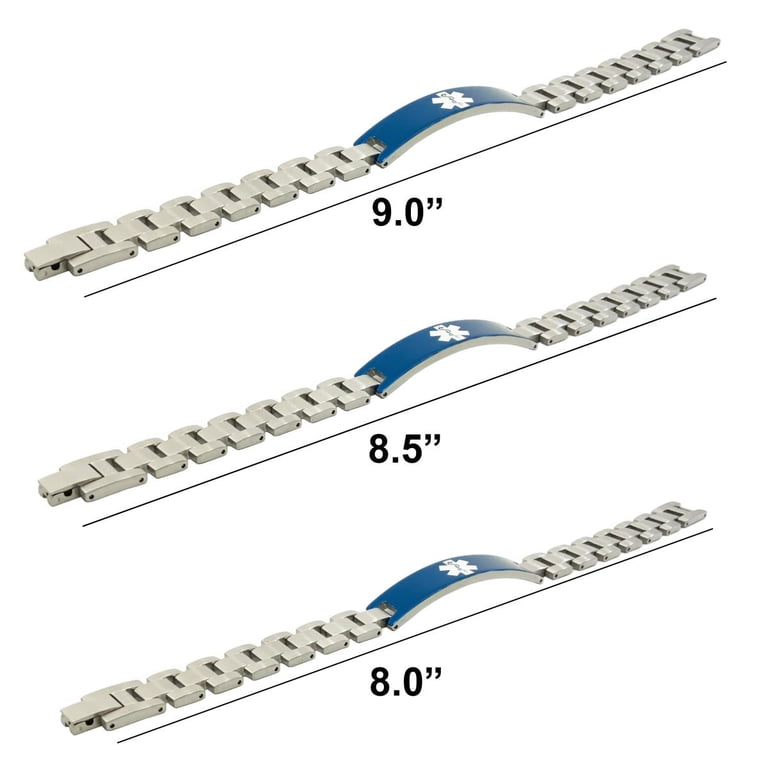 Adrenal Insufficiency Medical Alert ID Bracelet For Men - Stainless Steel, Blue Accent, 8"-9" Sizes 5 thumbnail image