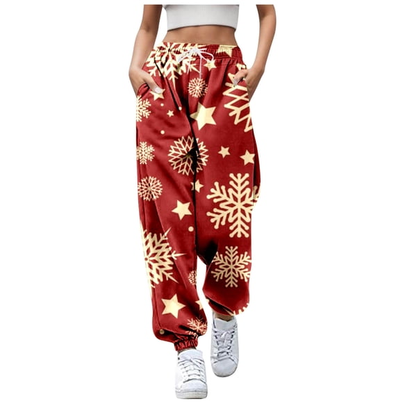 Bmisegm Trendy Women's Casual Pants with Halloween Cartoon Print for Everyday Comfort and Style Orange L