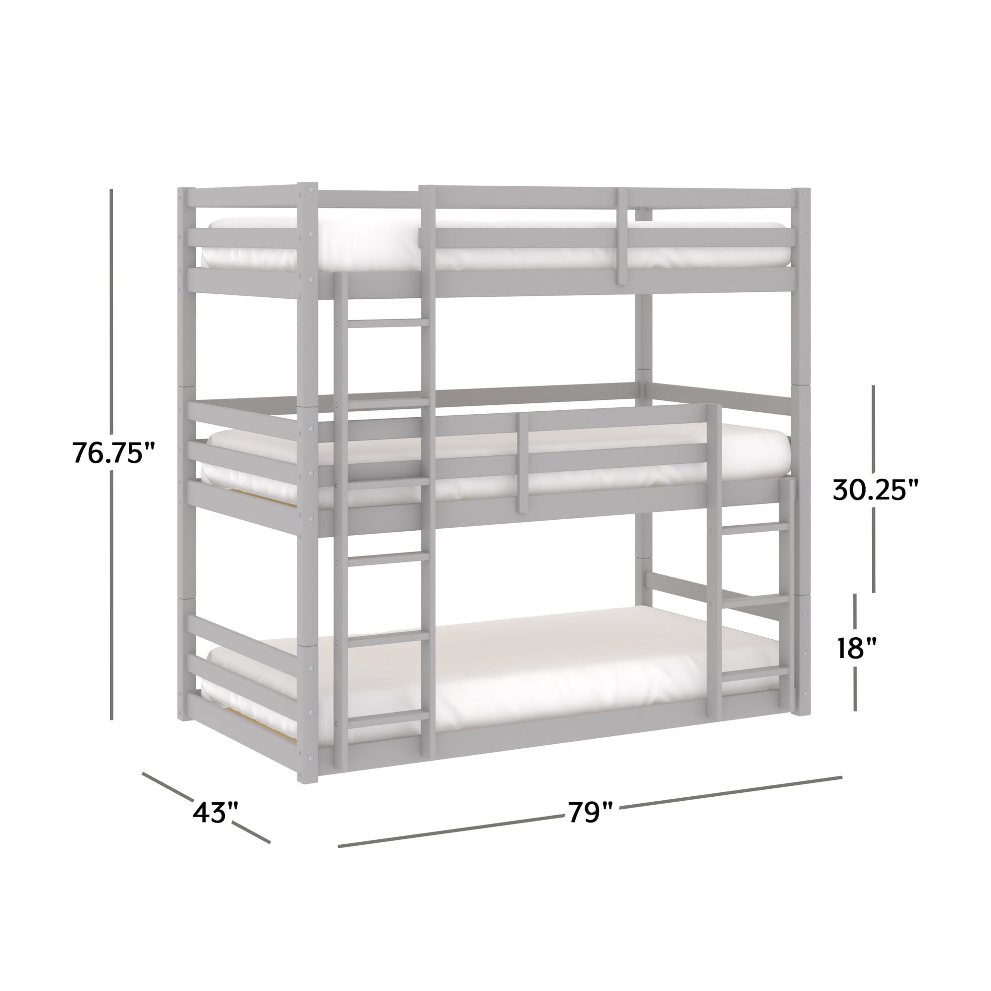Campbell Wood Triple Twin Bunk Bed, Triple Bunk Bed Dimensions