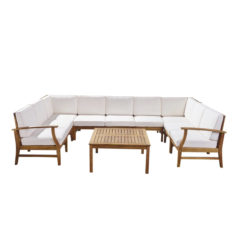 Perla Outdoor 9 Seater Teaked Acacia Wood Sectional Sofa Set with