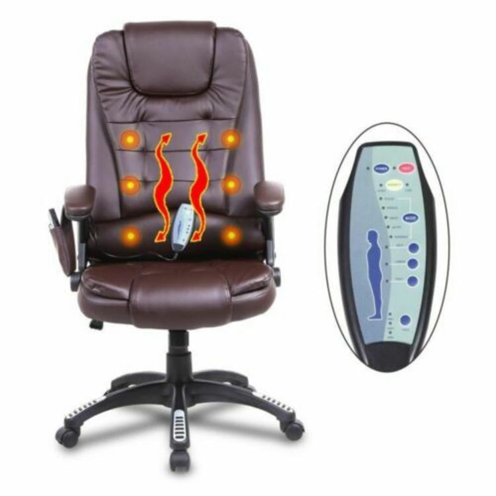 6 Point Massage & Heat Office Computer Chair Faux Leather Swivel Reclining 