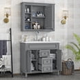 thumbnail image 2 of 36'' Bathroom Vanity with Top Sink, Freestanding Single Sink Bathroom Vanity with Gray Mirror Cabinet, Modern Bathroom Storage Cabinet with 2 Soft Closing Doors and 3 Drawers, Gray, 2 of 9