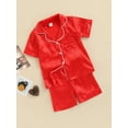 thumbnail image 4 of Musuos Kids 2 Pieces Pajamas Outfits, 1-7T Red/Cow Pattern Print/Colorful Short Sleeve Tops + Elastic Waist Shorts Boys Girls Sleepwear Set, 4 of 9