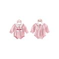 thumbnail image 2 of Cjfdfy Newborn Baby Girl Christmas Outfit Romper Santa Patches Plaid Long Sleeve Bubble Romper And Bow Headband Infant Cute My First Christmas Fall Winter Clothes 0-18M, 2 of 9