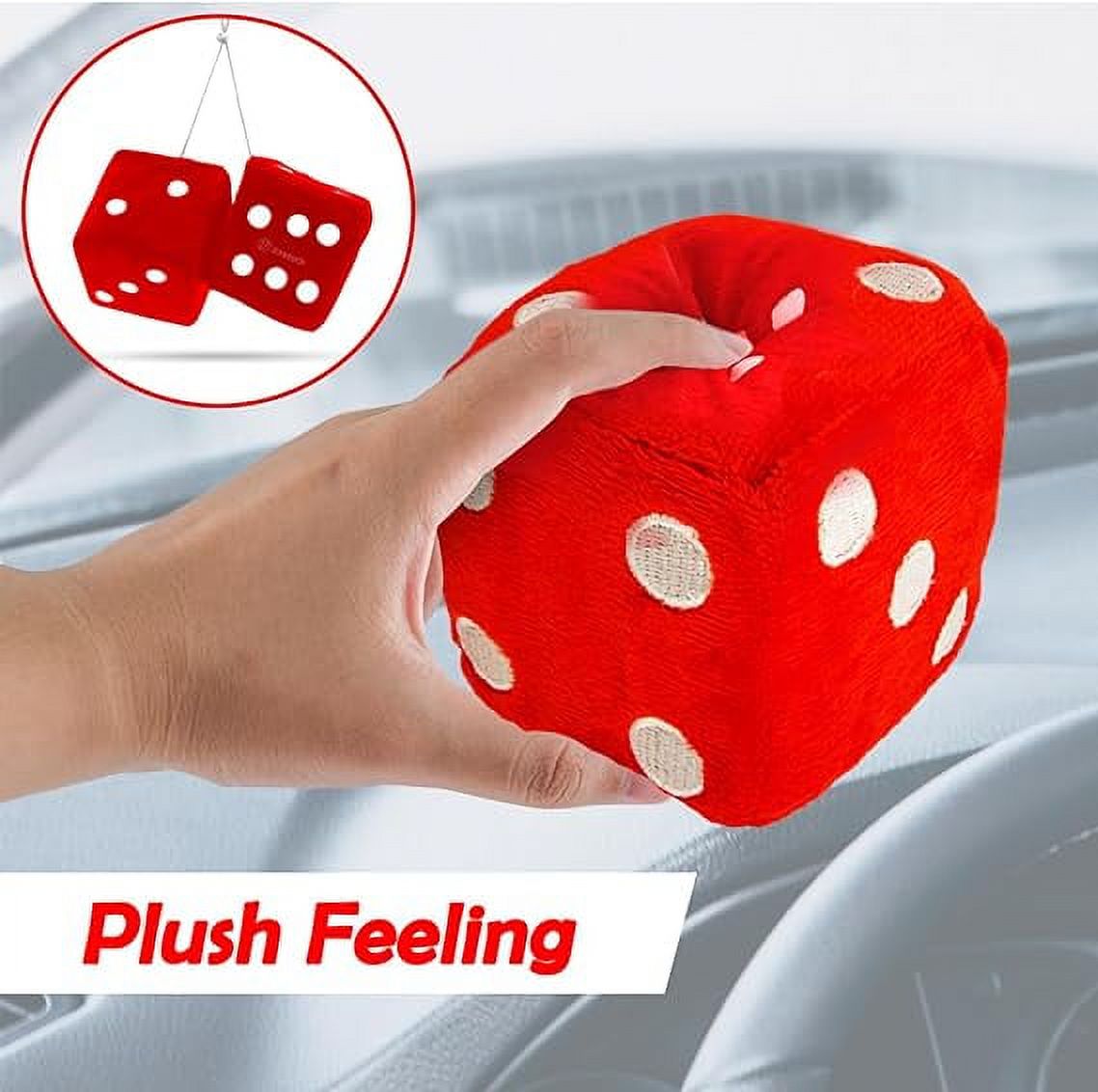 Zone Tech Car Decorative Hanging Mirror Fuzzy Dice Pair Accessories, Red 3” - image 5 of 13