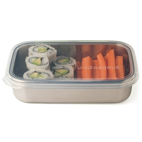 U-Konserve Stainless Steel Rectangle Food Storage Bento Box Container, Leak Proof Silicone Lid Dishwasher Safe - Plastic Free, 25oz (Clear Lid)
