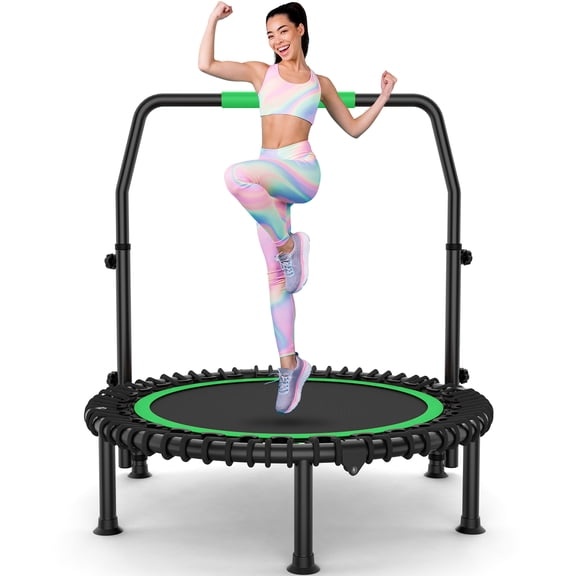 40" Mini Trampoline for Adults Fitness - Heavy Duty Adjustable Handle Indoor Outdoor Exercise,Foldable with Adjustable Handle Max Load 450lbs
