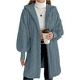 thumbnail image 4 of Breezora Oversized Teddy Jacket for Women Cozy Fuzzy Long Coat with Pockets Warm Casual Outerwear S Size Dark Blue, 4 of 5