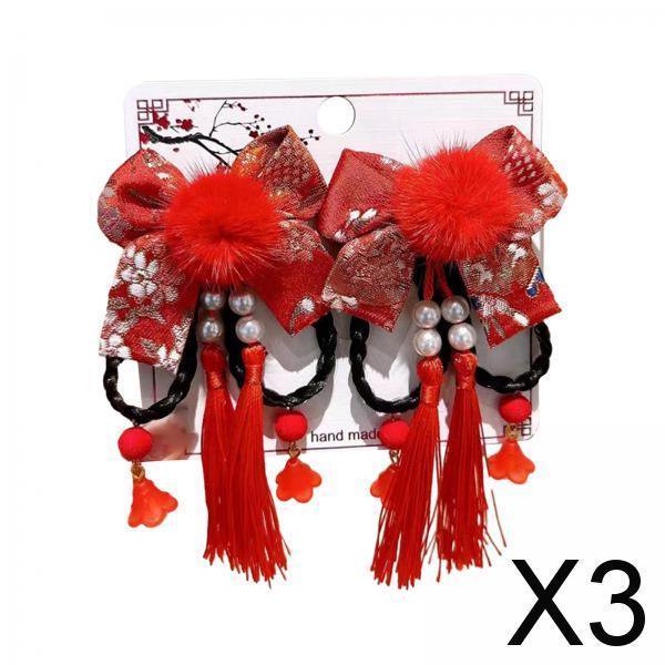 3x Horquillas para El Pelo de año Nuevo Chino, Horquillas Chinas para El Pelo, Decoración Roja, Pinzas para El Pelo Chinoiserie, para Vacaciones D 3 piezas