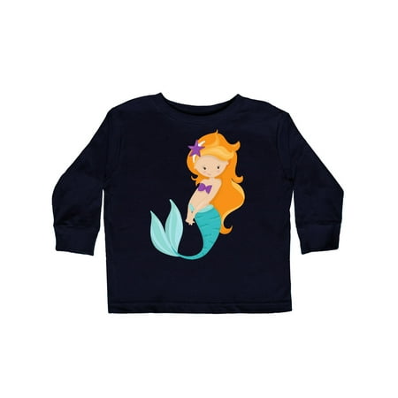 

Inktastic Cute Little Mermaid Orange Hair Purple Sea Star Gift Toddler Toddler Girl Long Sleeve T-Shirt