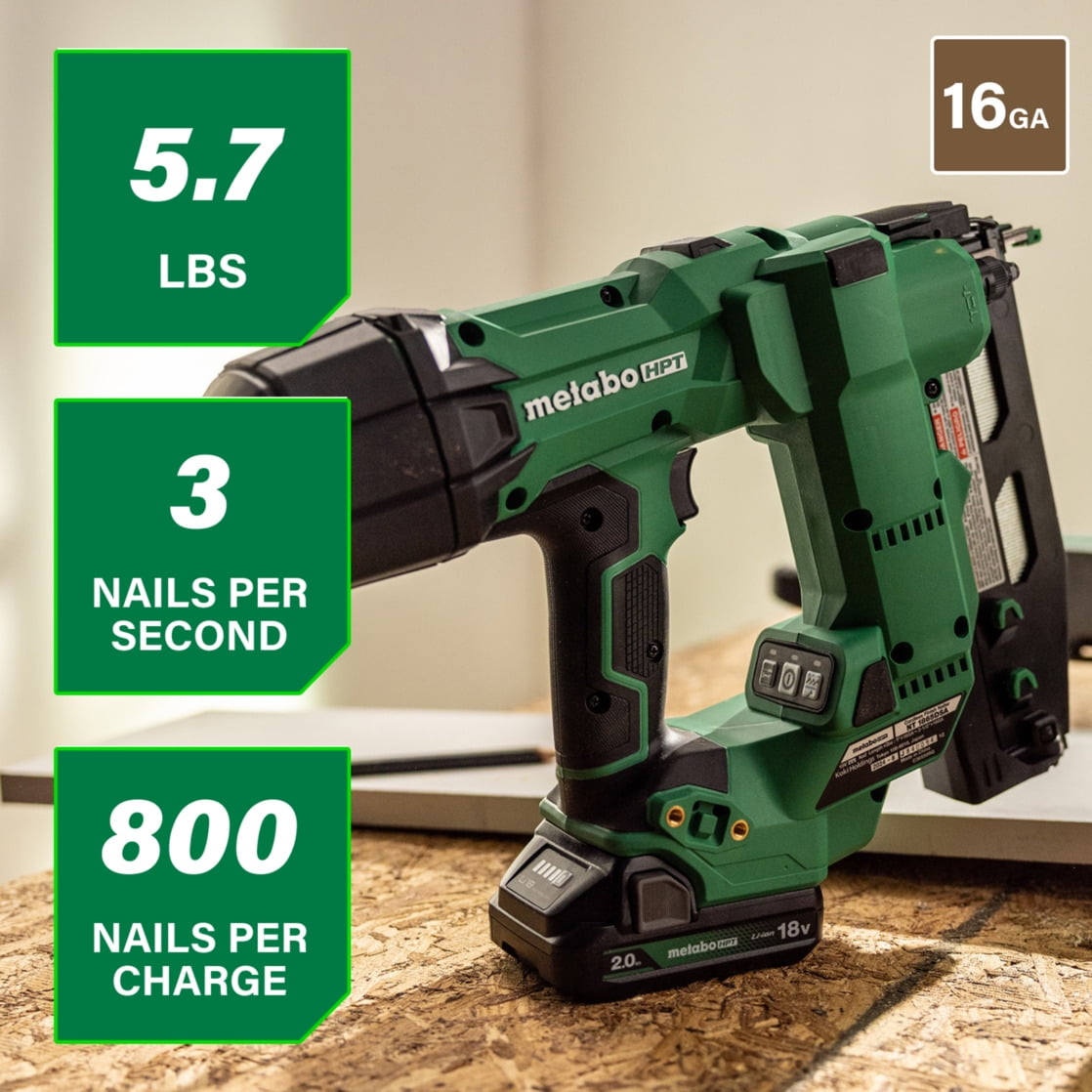 Metabo HPT 18V Cordless 16-Ga Finish Nailer Kit, NT1865DSA