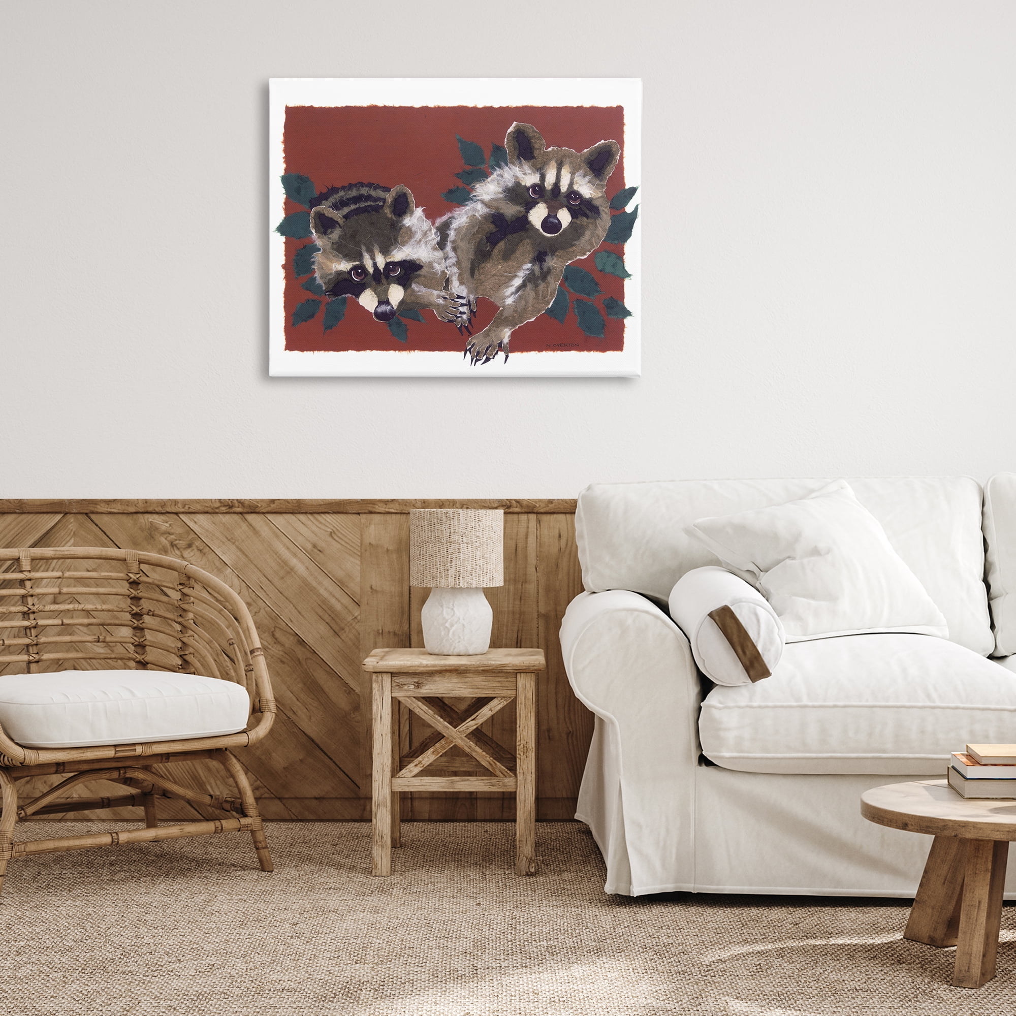 Stupell Industries Two Raccoons & Leaves Animals & Insects Painting Gallery Wrapped Canvas Art Print Wall Art, 40 x 30