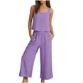thumbnail image 3 of QATAINLAV Womens 2 Piece Summer Outfits Tank Top and Wide Leg Pants Set Baggy Sleeveless Tops & Bottoms Vacation Suits, Purple, S, 3 of 10