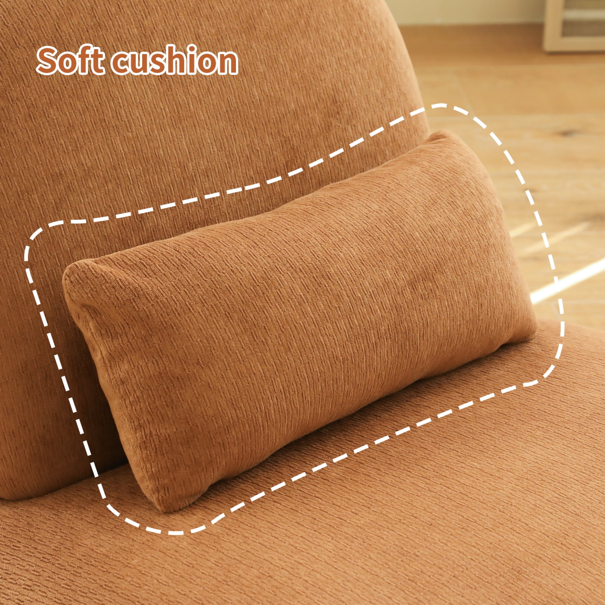 Leumius Accent Chair with Solid Wood Legs and Soft fabric Cushion, Cozy Bedroom Chair, Comfy Armless Reading Chair for Apartment Waiting Room Balcony Caramel