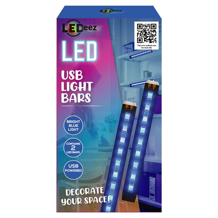 Ledeez LED Light Bar 2 Pack, Blue, 5 inch Bars, USB Powered 65 inch Cable,  Stick on Adhesive Included 