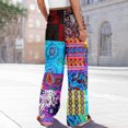 thumbnail image 3 of WTOBBY Women's Summer Boho Palazzo Wide Leg Pants with Retro Print High Waist Elastic Drawstring and Functional Pockets for Vintage Casual Style ,Sky Blue XL, 3 of 7