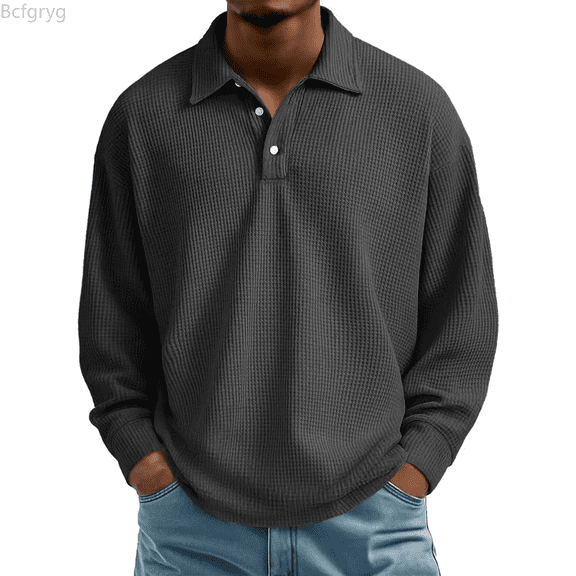 Bcfgryg Knit Shirt Modern Casual Wear Soft Comfortable Fabric Breathable Long Sleeve Top For Daily Street Style Big and Tall Shirts Black L