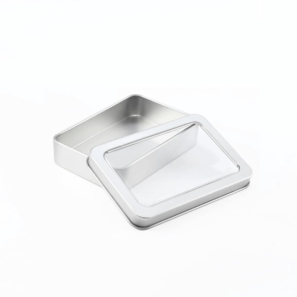 Caja de hierro para embalaje con ventana rectangular, accesorios y piezas, caja de hierro para embalaje general, caja de hojalata