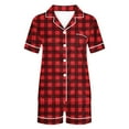 thumbnail image 5 of Womens Pajama Set Oversized Plaid Print Lightweight Pajamas Sets Casual Collared Short Sleeve Sleepwear with Shorts Summer Pjs for Women, 5 of 7