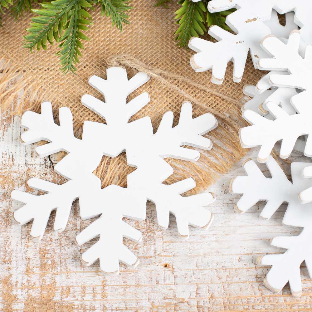 24pcs White Wooden Snowflake Ornaments - for Christmas - Factory Direct Craft