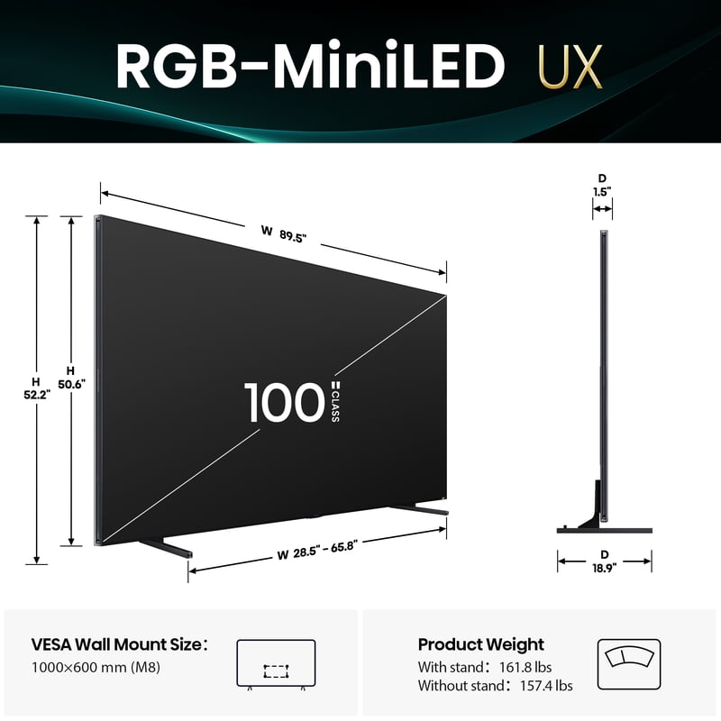 Hisense 100" Class UX Series Mini-LED 4K UHD Google Smart TV 100UX front and back view