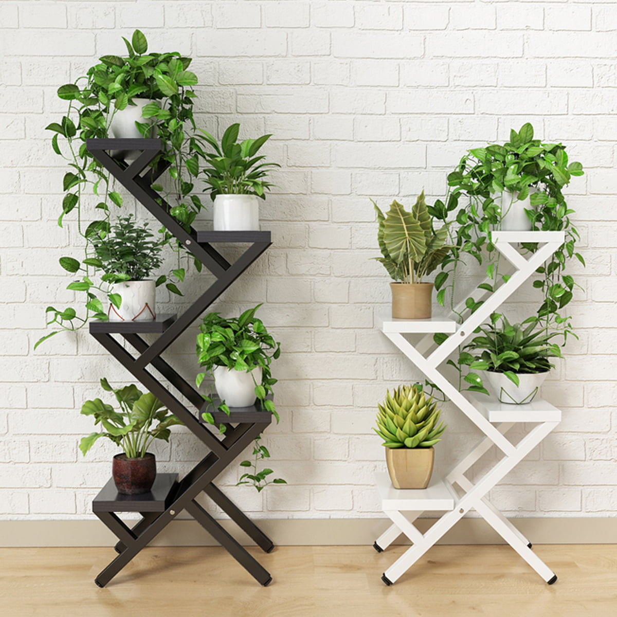 5 Tiers Metal Plant Stand Flower Rack Outdoor Indoor Wood Shelf Garden Display 