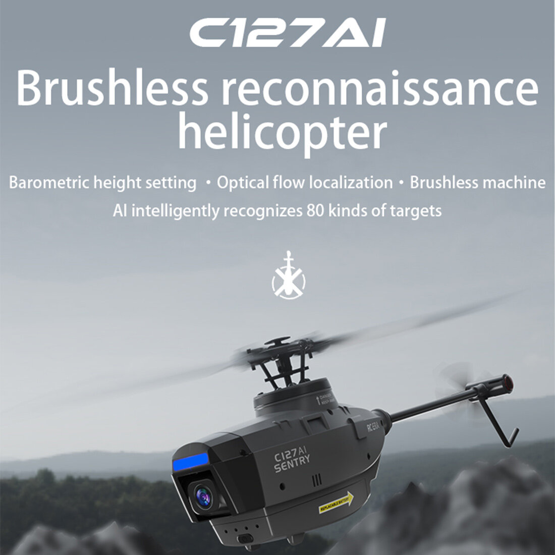 C127AI Remote Control Helicopter, 2.4G 4CH Single-Rotor Brushless RC Helicopter with 1080P Camera, 5G Image Transmission, RTF Scout Drone Helicopters for Adults