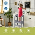 thumbnail image 3 of iRerts Step Stools for Kids, Wooden Toddler Step Stool with 2 Steps and Anti-slip Feet, Toddler Child Standing Tower for Bathroom Kitchen Counter Learning for Toddlers 18 Months and Older, Gray, 3 of 9