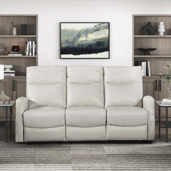 OakvillePark Novelle Faux Leather Manual Double Reclining Sofa with Magazine Pocket, Beige