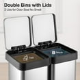 thumbnail image 2 of 16 Gallon/ 60L Dual Kitchen Trash Can, 2x8 Gallon Stainless Steel Double Garbage Can with Inner Bucket, Two Compartment Step Recycle Bin with Soft-Close Lid for Kitchen, Office, 2 of 7