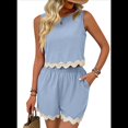 thumbnail image 2 of Conjuntos de Vacaciones de 2 Piezas para Mujer, Conjuntos Casuales, Camisetas Sin Mangas y Pantalones Cortos, Conjunto A Juego, Azul , Talla S, 2 of 6