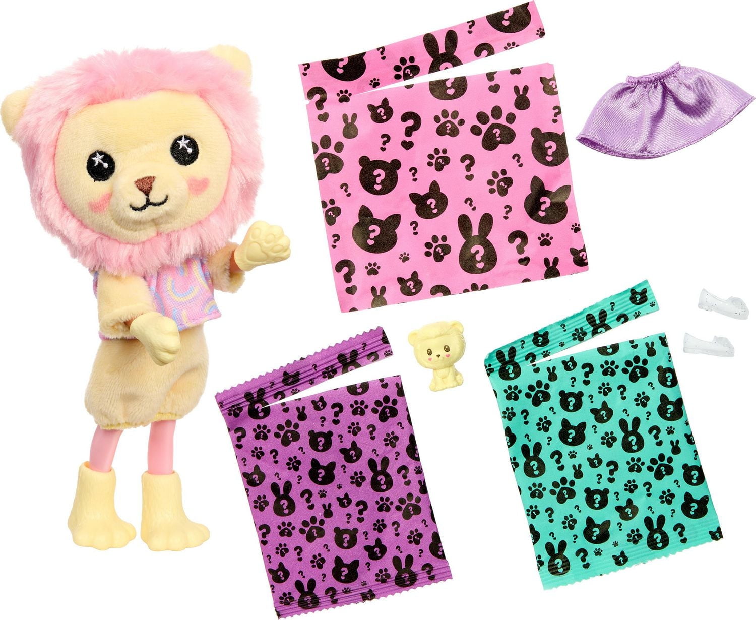 Barbie Cutie Reveal Cozy Cute Tees Series Chelsea Doll & Accessories, Plush Lion, Brunette Small Doll