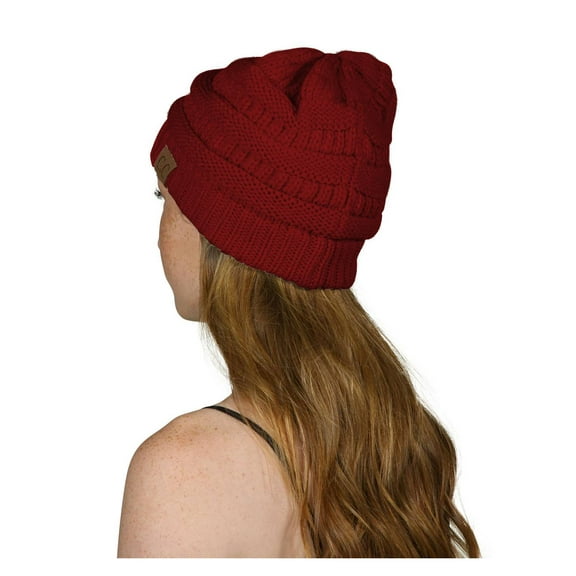 C.C Women's Thick  Knit Beanie, Burgundy