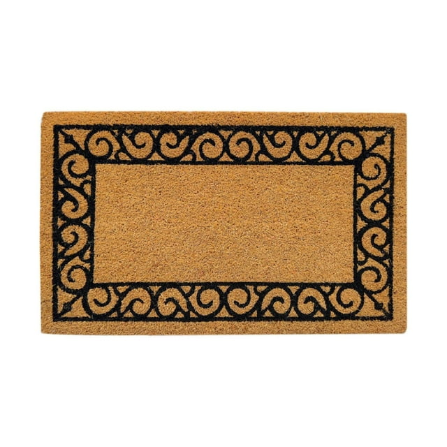 Home Décor Inc. Tapis d'Entrée en Fibre de Coco à Bordure à Volutes avec Fibres de Coco Brunes Naturelles et Bordure à Volutes Noire, Fabriqué à Partir de Fibres Durables d'Enveloppe de Noix de Coco avec Endos Antidérapant en PVC, Convient aux Entrées Intérieures et Extérieures pour Enlever la Saleté des Chaussures et Est Souvent Utilisé comme Tapis de Sol Décoratif pour patios.