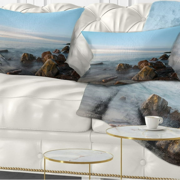 Designart 12" x 20" Blue Polyester Throw Pillow