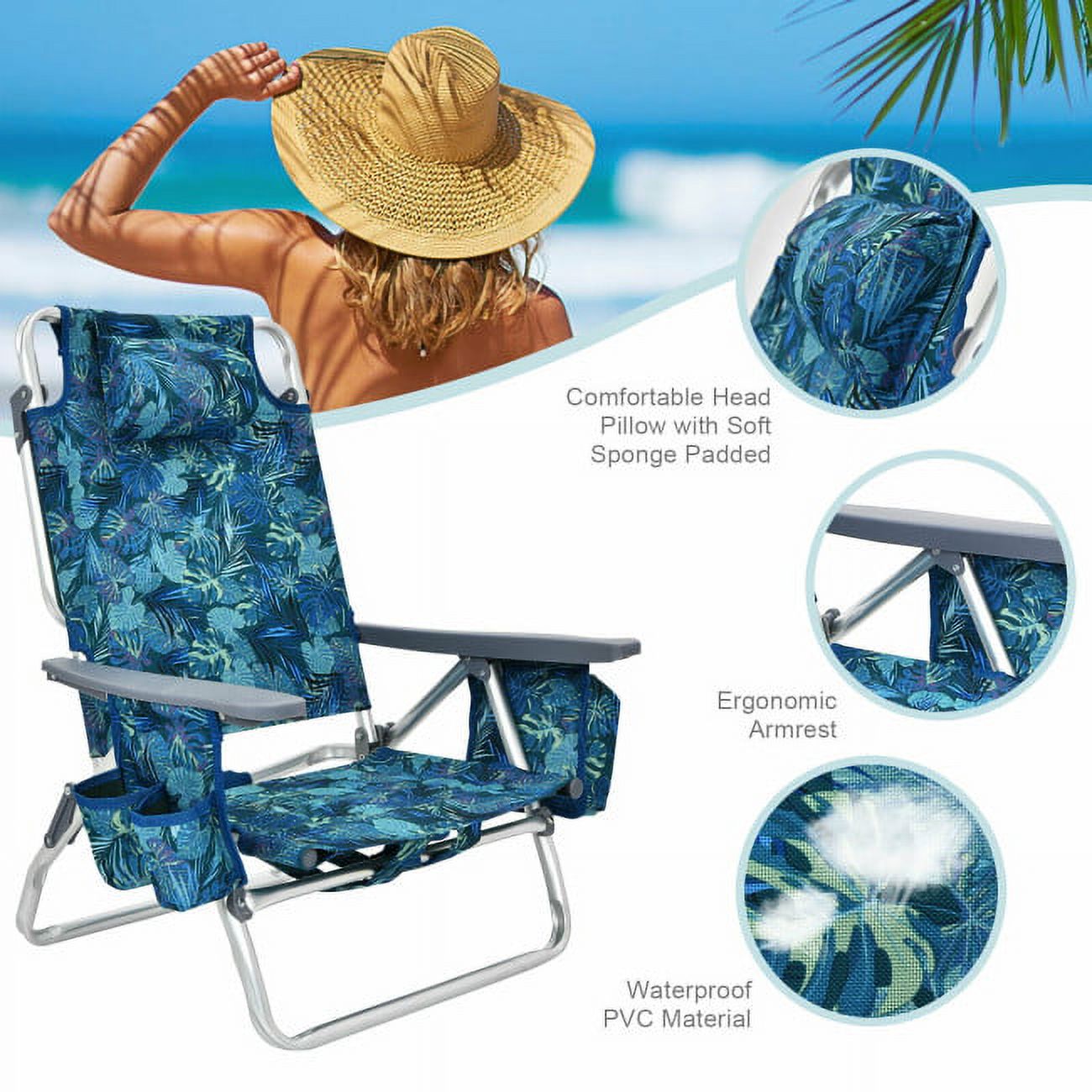 GIVIMO 2 Pack 5-Position Outdoor Folding Backpack Beach Table Chair Reclining Chair - image 2 of 9